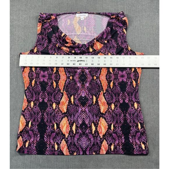Calvin Klein Womens Sleeveless Cowl Neck Top Snake Print L‎ Purple Orange Work - Picture 4 of 8